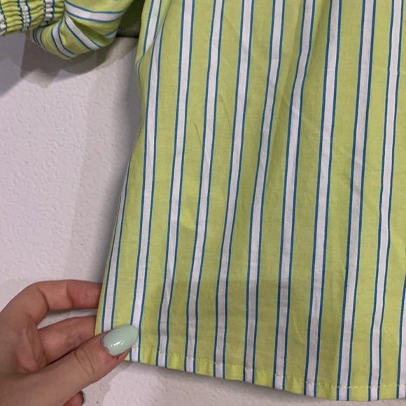 SANCTUARY STRIPED COTTON POPLIN BLOUSE TOP GREEN MEDIUM - Picture 8 of 9